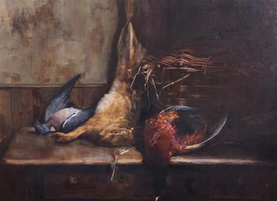 19th century English School Still life of game in a larder 21 x 29.5in.